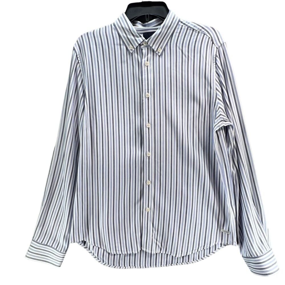 Scotch & Soda Shirt Mens L Blue White Stripe Viscose Button Down Business Preppy